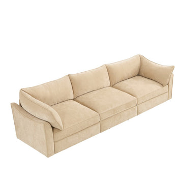 Chenille 3 Seater Sofa with Storage Drawers Wheat