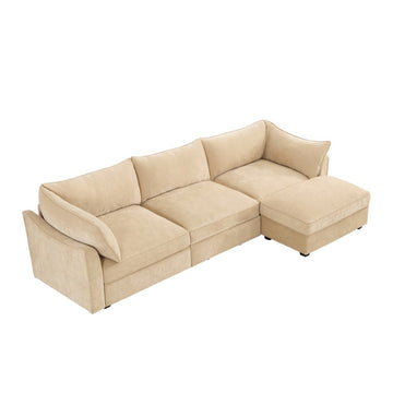 Chenille 3 Seater Sofa with Storage Drawers Wheat with Ottoman