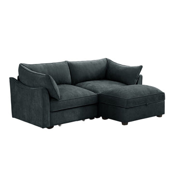 Chenille 2 Seater Sofa with Movable Storage Footstool Grey