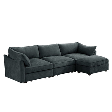 Chenille 3 Seater Sofa with Storage Drawers Gray with Ottoman