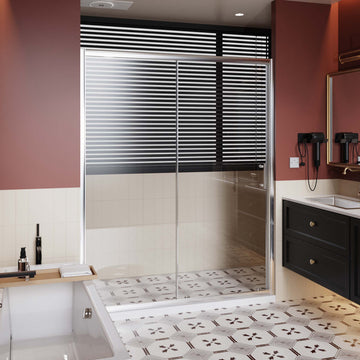 60" x 72" Adjustable Sliding Shower Door with Tempered Safety Glass