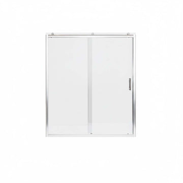 60.in W x 62.in H Single Sliding Shower Door for Bathtub, 1/5 inch Thick Clear Tempered Glass Shower Door with Stainless Steel Handle, Chrome