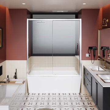 60.in W x 62.in H Single Sliding Shower Door for Bathtub, 1/5 inch Thick Clear Tempered Glass Shower Door with Stainless Steel Handle, Chrome