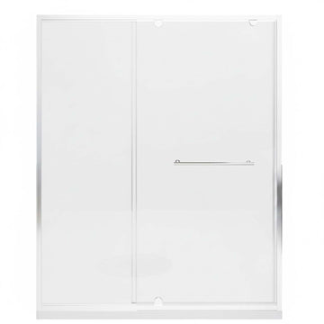 60.in W x 72.in H Pivot Shower Door, 1/4 inch Thick Clear Tempered Glass Swing Shower Door with Stainless Steel Handle, Chrome