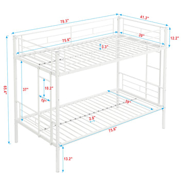 White Metal Twin Over Twin Bunk Bed Strong Steel Frame No Box Spring Needed Easy Assembly