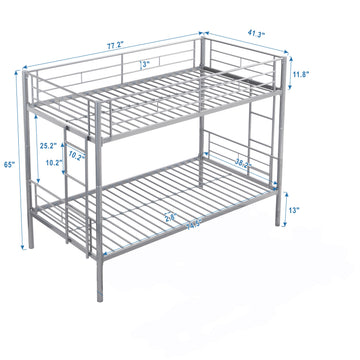 Metal Bunk Bed Twin Over Twin with Sturdy Frame Easy Assembly No Box Spring Needed Silver