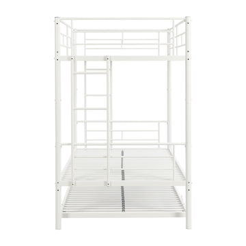 Metal Bunk Bed with Trundle, Twin Over Twin, White – No Box Spring Needed, Easy Assembly