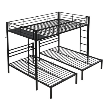 Full Over Twin Over Twin Metal Triple Bunk Bed with Vertical Ladder and Safety Rails