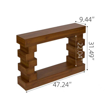Geometric Block Stacked Wood Console Table with Warm Natural Finish for Entryway and Living Room