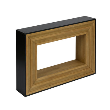 Modern Contrast Console Table with Layered Wood Frame and Black Top for Entryway and Living Room