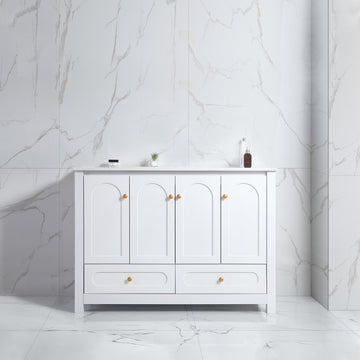 48" White Bathroom Vanity   Abundant Storage Cabinet -4 Soft close doors and 2 drawers (excluding the ceramic basin)