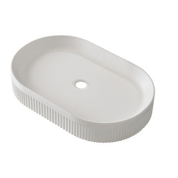22.8In Vessel Bathroom Vanity White Ceramic Vertical Striped Anti Splash With Pop Up Drain