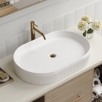 22.8In Vessel Bathroom Vanity White Ceramic Vertical Striped Anti Splash With Pop Up Drain