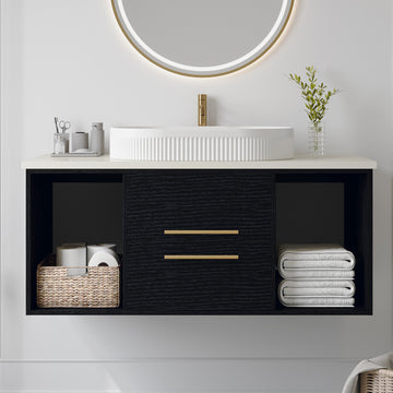 40In Wall Mounted Bathroom Vanity Oval Ceramic Sink Solid Wood Soft Close Drawers