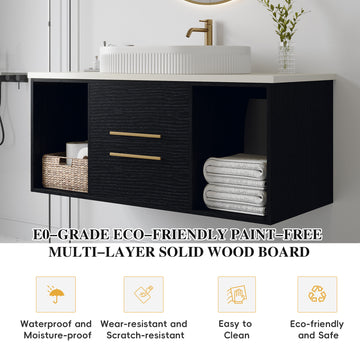 40In Wall Mounted Bathroom Vanity Oval Ceramic Sink Solid Wood Soft Close Drawers