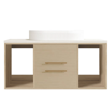 39.3In Wall Mounted Bathroom Vanity Oval Ceramic Sink Solid Wood Soft Close Drawers