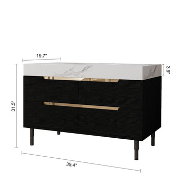 35.4In Modern Bathroom Vanity Undermount Sink Sintered Stone Top Solid Wood
