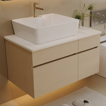 31.5 In Modern Single Bathroom Vanity with Ceramic Vessel Sink and Wide Storage Cabinet