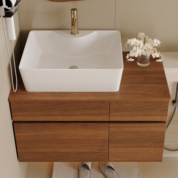 31.5 In Modern Single Bathroom Vanity with Ceramic Vessel Sink and Wide Storage Cabinet
