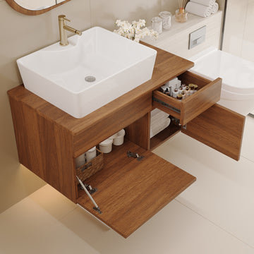 31.5 In Modern Single Bathroom Vanity with Ceramic Vessel Sink and Wide Storage Cabinet