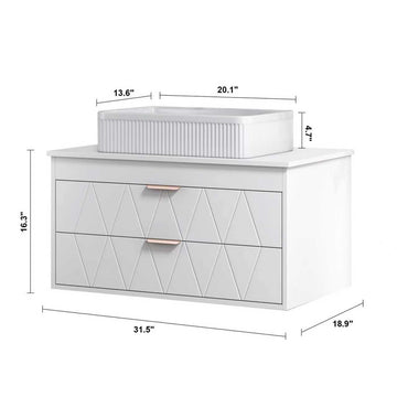 31.5 In Modern Single Bathroom Vanity with Ceramic Vessel Sink and Wide Storage Cabinet