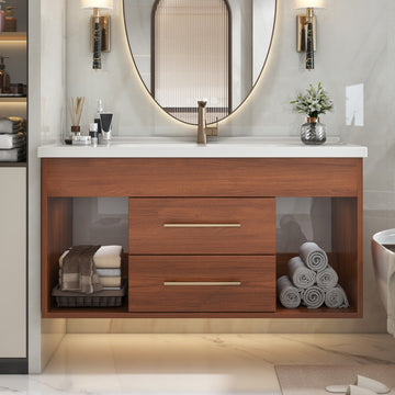 35.4 Inch Mid-century Modern Single Bathroom Vanity with Integrated Ceramic Undermount Sink