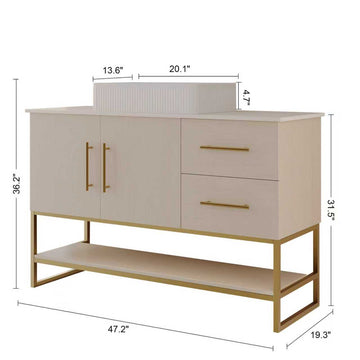 47.2In Modern Free Standing Vanity Ceramic Vessel Sink Gold Accent