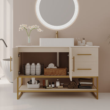 47.2In Modern Free Standing Vanity Ceramic Vessel Sink Gold Accent