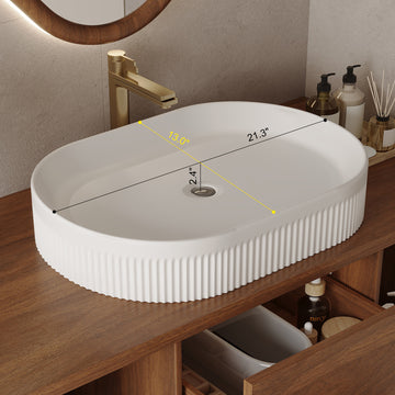 39.4In Wall Mounted Bathroom Vanity Oval Ceramic Sink Solid Wood Soft Close Drawers