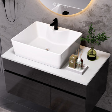 31.5 In Modern Single Bathroom Vanity with Ceramic Vessel Sink and Wide Storage Cabinet