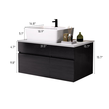 31.5 In Modern Single Bathroom Vanity with Ceramic Vessel Sink and Wide Storage Cabinet