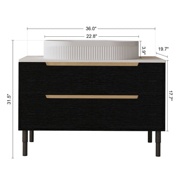 36In Modern Bathroom Vanity Undermount Sink Sintered Stone Top Solid Wood