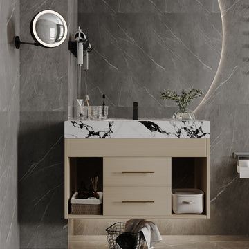 29.9" Modern Floating Bathroom Vanity with Sintered Stone Top Ceramic Undermount Sink Wall-Mounted for Small Bathrooms Apartment