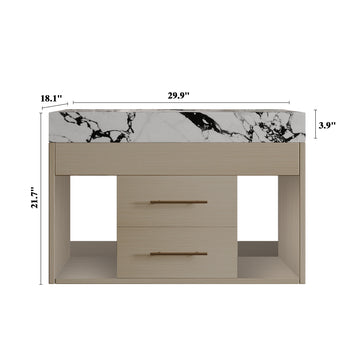 29.9" Modern Floating Bathroom Vanity with Sintered Stone Top Ceramic Undermount Sink Wall-Mounted for Small Bathrooms Apartment