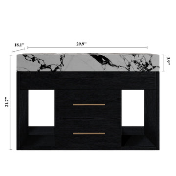 29.9" Modern Floating Bathroom Vanity with Sintered Stone Top Ceramic Undermount Sink Wall-Mounted for Small Bathrooms Apartment