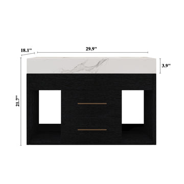 29.9" Modern Floating Bathroom Vanity with Sintered Stone Top Ceramic Undermount Sink Wall-Mounted for Small Bathrooms Apartment