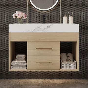29.9" Modern Floating Bathroom Vanity with Sintered Stone Top Ceramic Undermount Sink Wall-Mounted for Small Bathrooms Apartment