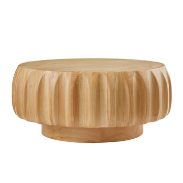 Round Solid Wood Carved Coffee Table with Birch Relief Frame and Mountain Grain Veneer