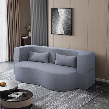Compressed Grey Teddy Fur Curved Sofa 2-in-1 Sofa Bed 2-Seat