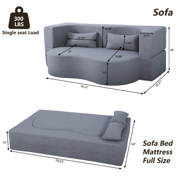Compressed Grey Teddy Fur Curved Sofa 2-in-1 Sofa Bed 2-Seat
