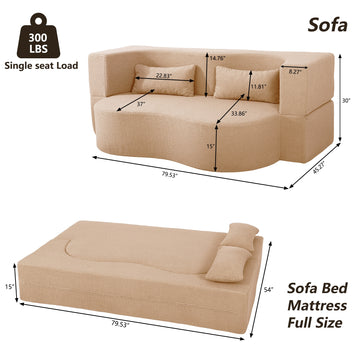 Compressed Apricot Teddy Fur Curved Sofa 2-in-1 Sofa Bed 2-Seat