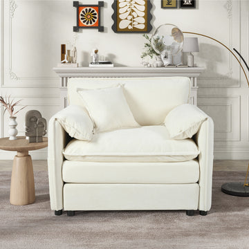 Modern Minimalist Beige Chenille Sofa with Side Storage Pockets 1-Seat
