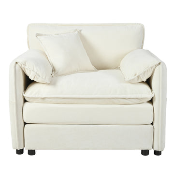 Modern Minimalist Beige Chenille Sofa with Side Storage Pockets 1-Seat