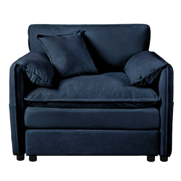 Modern Minimalist Blue Chenille Sofa with Wrapped Upholstery & Hidden Storage