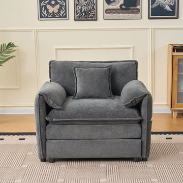 Modern Minimalist Grey Chenille Sofa with Side Storage Pockets 1-Seat