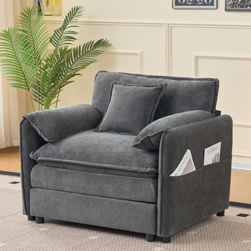 Modern Minimalist Grey Chenille Sofa with Side Storage Pockets 1-Seat