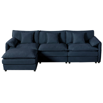 Modern Minimalist Blue Chenille Sofa with Side Storage Pockets 4-Seat