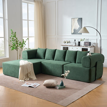 Compressed Modular Green Velvet Sofa No Assembly Required 4-Seat