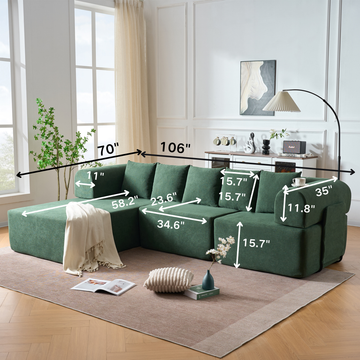 Compressed Modular Green Velvet Sofa No Assembly Required 4-Seat