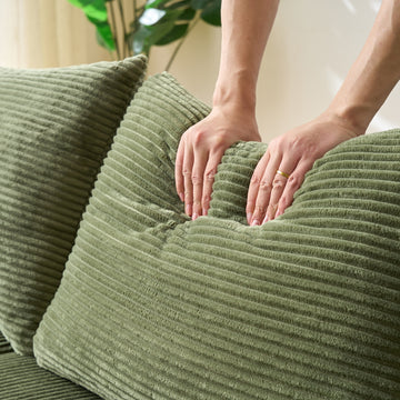 Compressed Modular Green Corduroy Sofa No Assembly Required 4-Seat